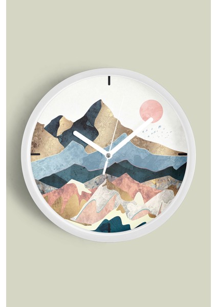 Soyut Modern Tasarım Duvar Saati - 25CM - Önü Camlı Beyaz Kasa - Sessiz Mekanizma