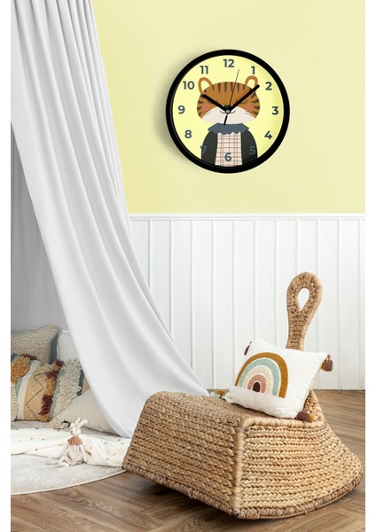 Sevimli Kaplan Çocuk Odası Modern Duvar Saati - 25CM - Önü Camlı Siyah Kasa - Sessiz Mekanizma fiyatları