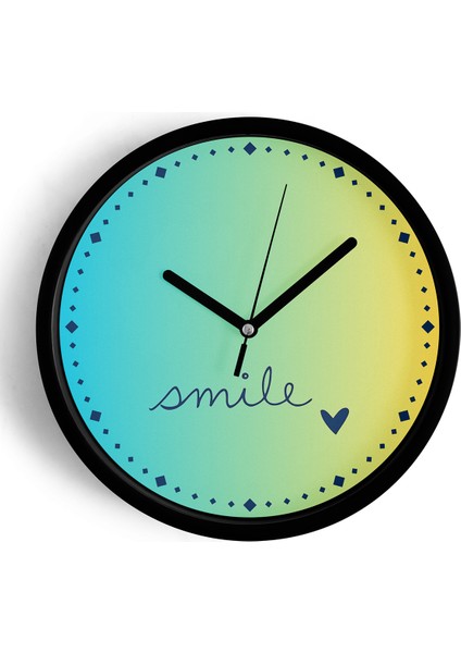 ' Smile '' Yazılı Modern Tasarım Duvar Saati - 25CM - Önü Camlı Siyah Kasa - Sessiz Mekanizma