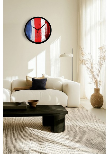 Kırmızı Beyaz Mavi Fırça Desenli Modern Duvar Saati - 25CM - Önü Camlı Siyah Kasa - Sessiz Mekanizma fiyatları
