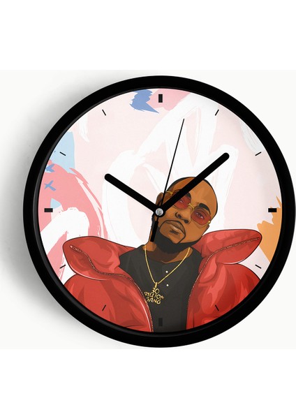 Hip-Hop Esintili Erkek Illüstrasyon Modern Duvar Saati - 25CM - Önü Camlı Siyah Kasa
