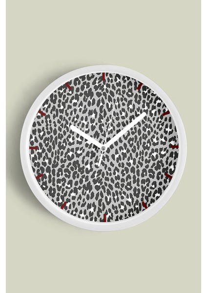 Leopar Desenli Modern Duvar Saati - 25CM - Önü Camlı Beyaz Kasa - Sessiz Mekanizma