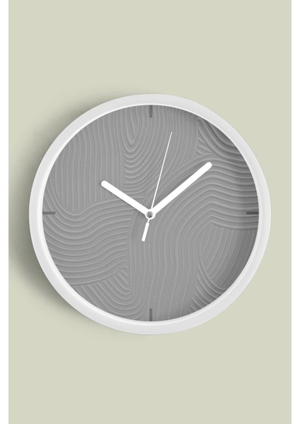 Soyut Alçı Görünümlü Modern Duvar Saati - 25CM - Önü Camlı Beyaz Kasa - Sessiz Mekanizma