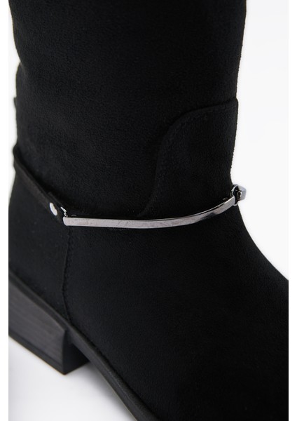 Zeina Siyah Süet Tokalı Kadın Çizme modelleri