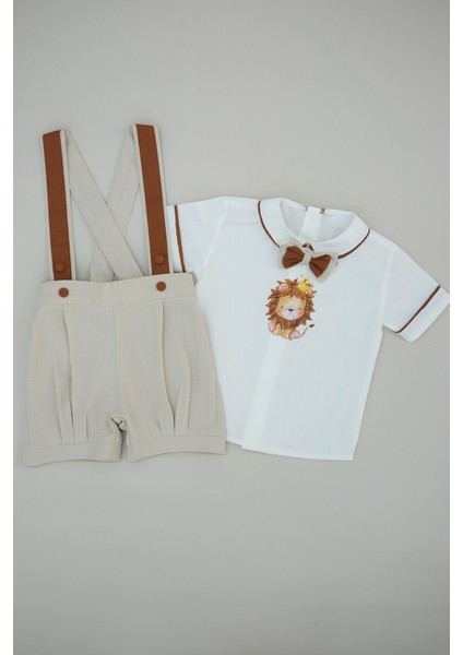 Bebek Aslan Baskılı Şort Salopet Takım