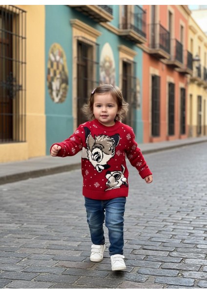 Çocuk Yılbaşı Geyik Desenli Balıkçı Yaka Triko Kazak