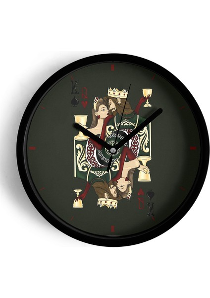 Iskambil Kartı Tarzı Çift Tasarımlı Modern Duvar Saati - 25CM - Önü Camlı Siyah Kasa