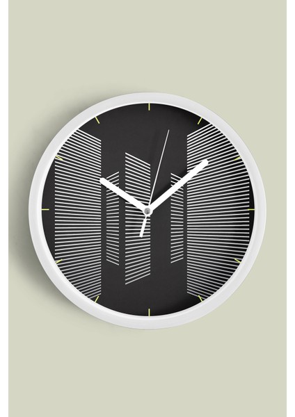 Siyah - Beyaz Optik Illüzyon Modern Tasarım Duvar Saati - 25CM - Önü Camlı Beyaz Kasa