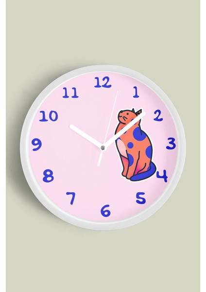 Sevimli Kedi Çocuk Odası Modern Duvar Saati - 25CM - Önü Camlı Beyaz Kasa - Sessiz Mekanizma