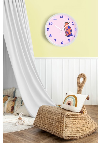 Sevimli Kedi Çocuk Odası Modern Duvar Saati - 25CM - Önü Camlı Beyaz Kasa - Sessiz Mekanizma fiyatları