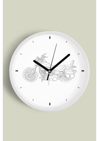 Hd Motor Tasarım Duvar Saati - 25CM - Önü Camlı Beyaz Kasa - Sessiz Mekanizma