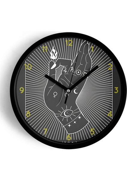 Tarot Destanı - Sihirbaz Modern Duvar Saati - 25CM - Önü Camlı Siyah Kasa - Sessiz Mekanizma