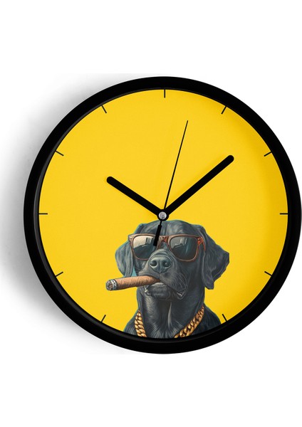 Cool Köpek Tasarım Modern Duvar Saati - 25CM - Önü Camlı Siyah Kasa - Sessiz Mekanizma