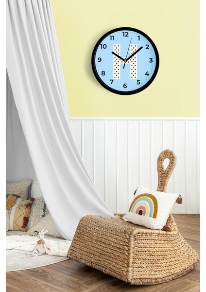 H Harfi Erkek Odası Duvar Saati - 25CM - Önü Camlı Siyah Kasa - Sessiz Mekanizma fiyatları