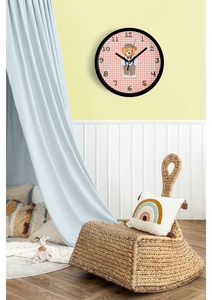 Sevimli Ayı Tasarım Çocuk Odası Duvar Saati - 25CM - Önü Camlı Siyah Kasa - Sessiz Mekanizma fiyatları