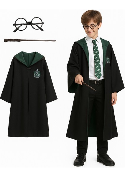 Premium Harry Potter Kostüm Seti Kostüm +Gözlük+ Asa