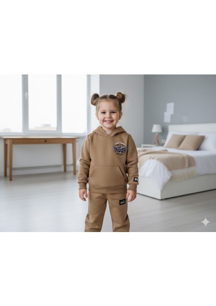 Erkek Çocuk Açık Kahve Backlsh Baskılı Kapişonlu 2'li Takım 3 Yaş