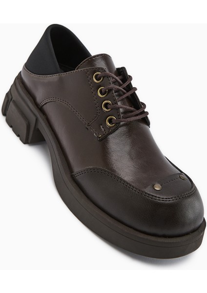 Lilas Kahve Bağcıklı Loafer Kadın Ayakkabı