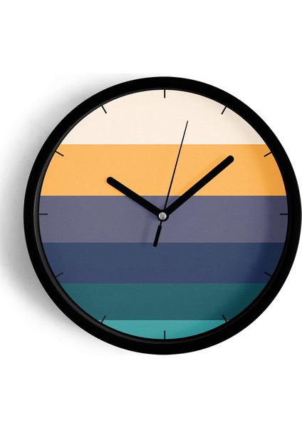 Renkli Çizgili Modern Tasarım Duvar Saati - 25CM - Önü Camlı Siyah Kasa - Sessiz Mekanizma