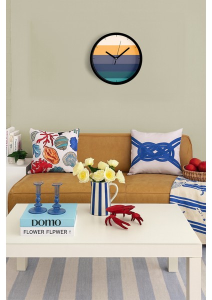 Renkli Çizgili Modern Tasarım Duvar Saati - 25CM - Önü Camlı Siyah Kasa - Sessiz Mekanizma fiyatları