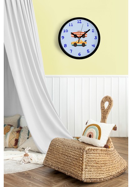 Araba Tasarımlı Çocuk Odası Duvar Saati - 25CM - Önü Camlı Siyah Kasa - Sessiz Mekanizma modelleri