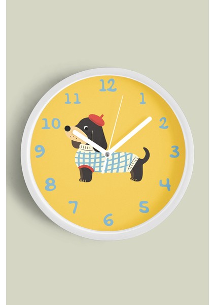 Ressam Köpek Modern Duvar Saati - Çocuk Odası Duvar Saati - 25CM - Önü Camlı Beyaz Kasa
