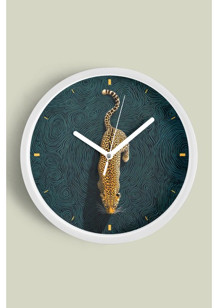Jaguar Desenli Modern Duvar Saati - 25CM - Önü Camlı Beyaz Kasa - Sessiz Mekanizma