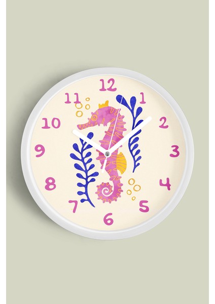 Denizatı Modern Duvar Saati - 25CM - Önü Camlı Beyaz Kasa - Sessiz Mekanizma