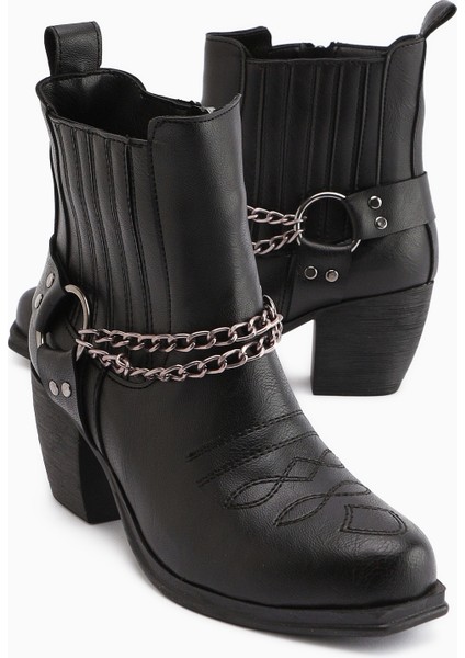 Deana Siyah Nakışlı Kadın Western Bot