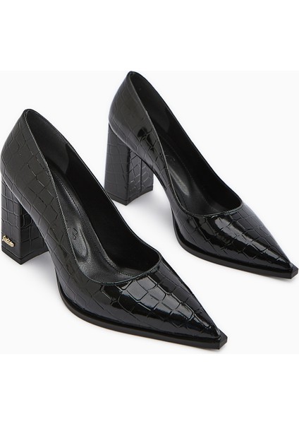 Lucy Siyah Kroko Kalın Topuklu Ayakkabı Kadın Stiletto modelleri