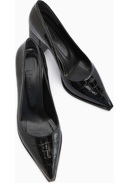 Lucy Siyah Kroko Kalın Topuklu Ayakkabı Kadın Stiletto fırsatları
