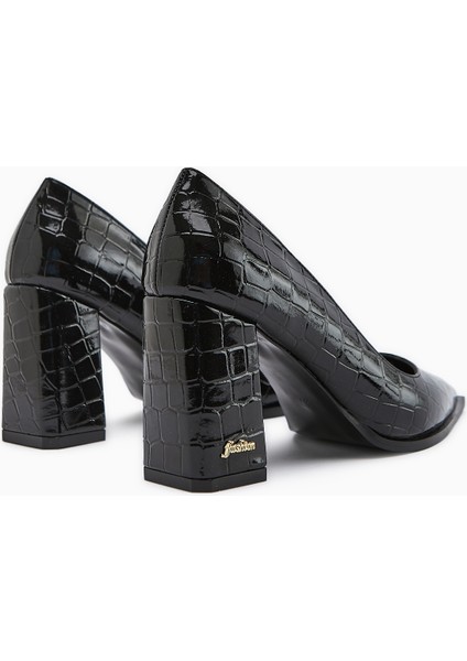 Lucy Siyah Kroko Kalın Topuklu Ayakkabı Kadın Stiletto indirimleri