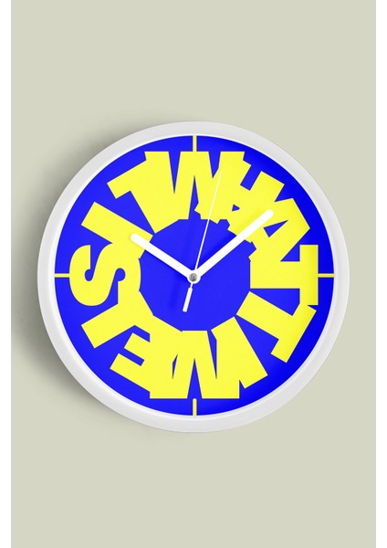 Modern Yazılı Tasarım - What Time Is It? Duvar Saati - 25CM - Önü Camlı Beyaz Kasa