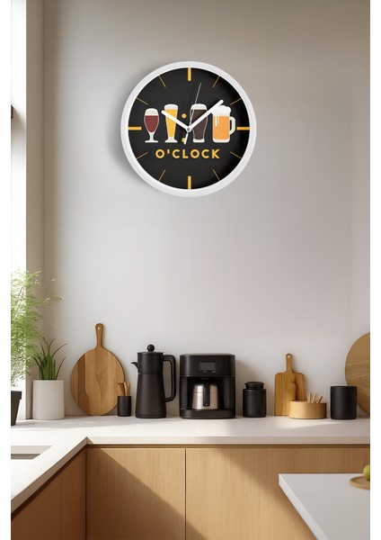 Modern Yazılı Tasarım - Kokteyl - Bira Temalı Duvar Saati - 25CM - Önü Camlı Beyaz Kasa fiyatları