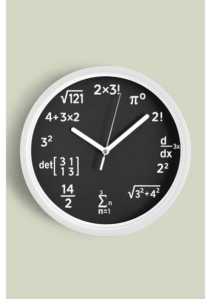 Matematik Dehası Tasarım Modern Duvar Saati - 25CM - Önü Camlı Beyaz Kasa - Sessiz Mekanizma
