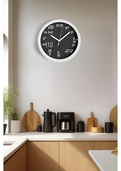 Matematik Dehası Tasarım Modern Duvar Saati - 25CM - Önü Camlı Beyaz Kasa - Sessiz Mekanizma fiyatları
