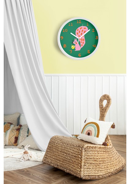 Sevimli Sincap Çocuk Odası Duvar Saati - 25CM - Önü Camlı Beyaz Kasa - Sessiz Mekanizma fiyatları