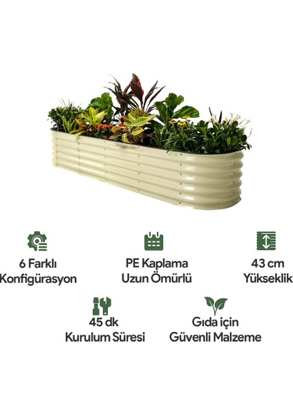 Yükseltilmiş Bahçe Yatağı Seti Metal 195X60X43CM Modüler Sebze Yatağı (6 Farklı Kurulum Olanağına Sahip) fiyatları