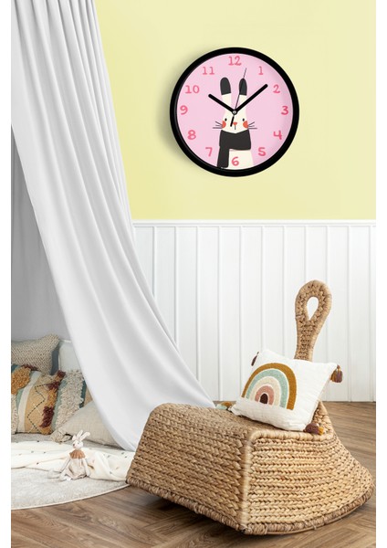 Sevimli Tavşan Çocuk Odası Duvar Saati - 25CM - Önü Camlı Siyah Kasa - Sessiz Mekanizma fiyatları
