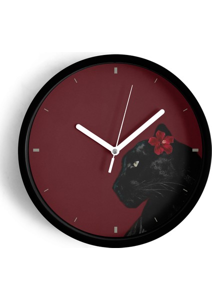 Siyah Panter Modern Duvar Saati - 25CM - Önü Camlı Siyah Kasa - Sessiz Mekanizma