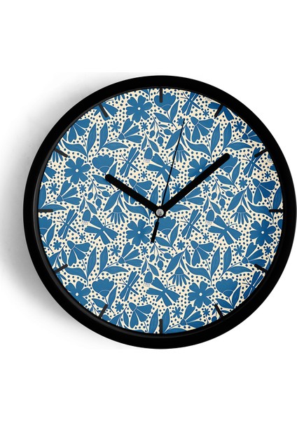 Soyut Renkli Çiçek Temalı Modern Duvar Saati - 25CM - Önü Camlı Siyah Kasa - Sessiz Mekanizma