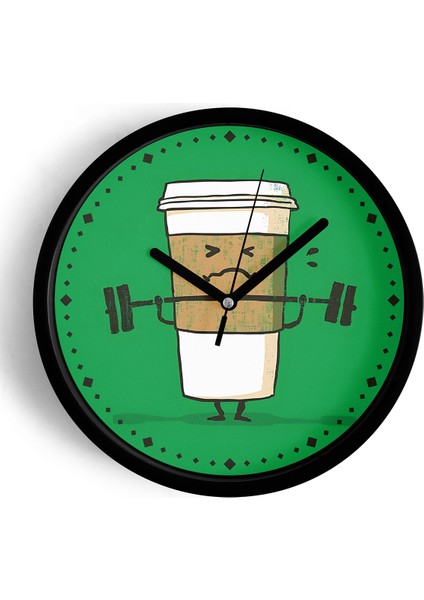 Soyut Günaydın Kahvesi Mutfak Modern Tasarım Duvar Saati - 25CM - Önü Camlı Siyah Kasa