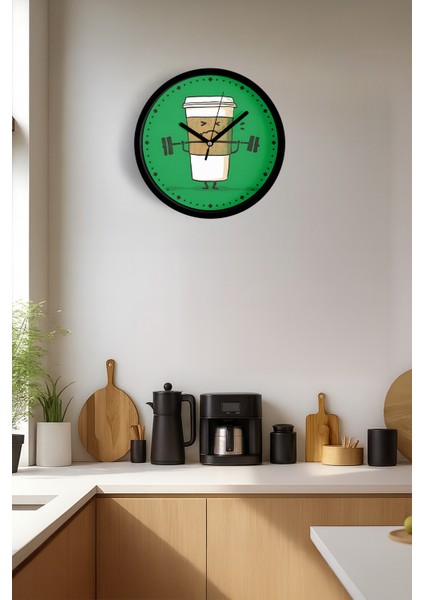 Soyut Günaydın Kahvesi Mutfak Modern Tasarım Duvar Saati - 25CM - Önü Camlı Siyah Kasa fiyatları