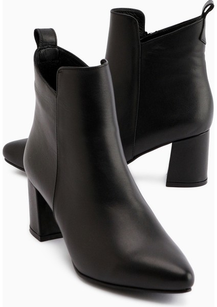 Julia Hakiki Deri Siyah Topuklu Kadın Bot