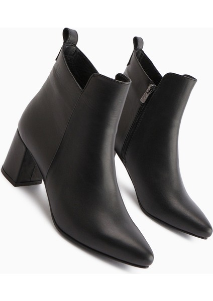 Julia Hakiki Deri Siyah Topuklu Kadın Bot indirimleri