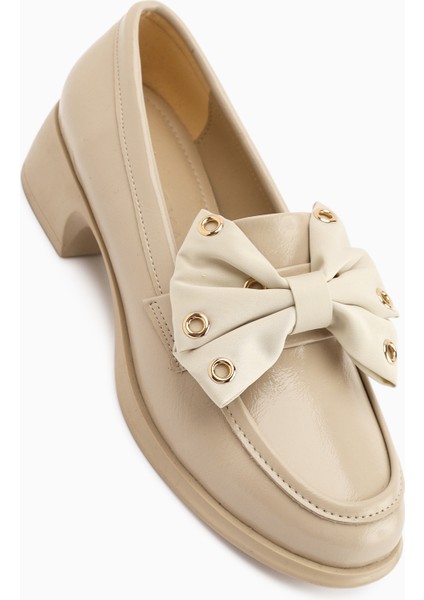 Ivet Ten Fiyonk Detaylı Topuklu Loafer Kadın Ayakkabı