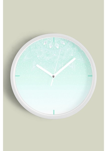 Mandala Esintisi Modern Tasarım Duvar Saati - 25CM - Önü Camlı Beyaz Kasa - Sessiz Mekanizma