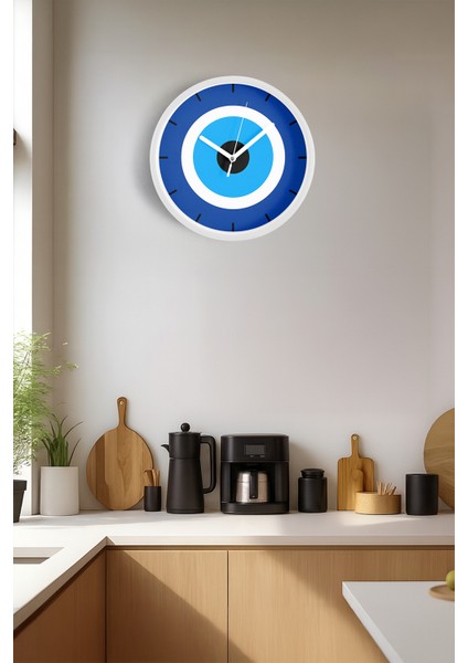 Nazar Boncuğu Modern Duvar Saati - 25CM - Önü Camlı Beyaz Kasa - Sessiz Mekanizma fiyatları