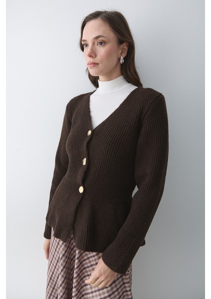 Kahverengi 3 Düğmeli Pileli Hırka - 251065 fiyatları