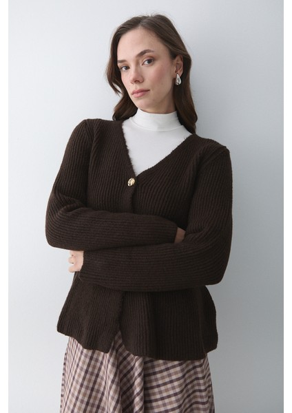 Kahverengi 3 Düğmeli Pileli Hırka - 251065 modelleri